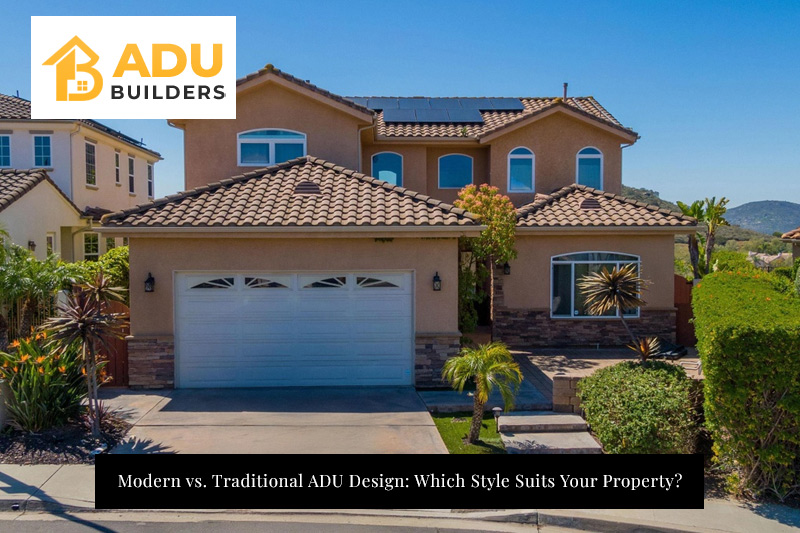 A stylish modern ADU with large windows, and stylish architecture